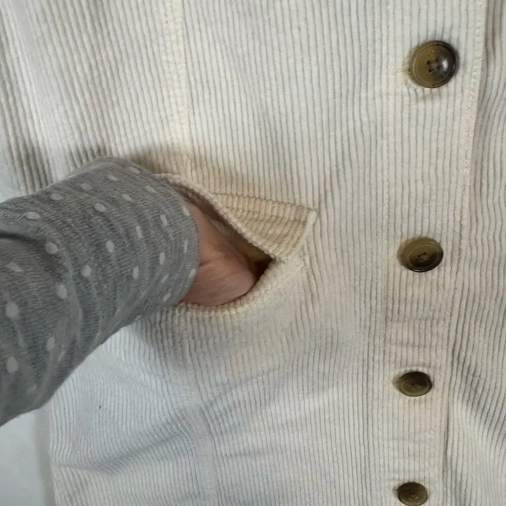 American Eagle Women’s S Corduroy Mini Dress Stretch Cotton White Button Front - Picture 6 of 11